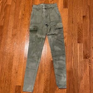 American Eagle AEO Green Cargo Super Stretch Size 0 Long Pants Jeggings Skinny